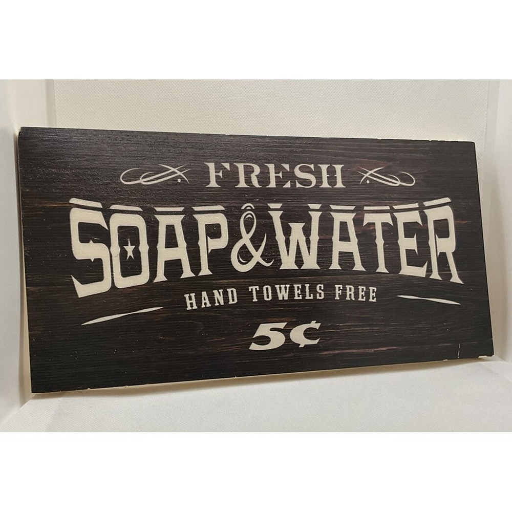 Vintage Looking Soap Water Fresh Hand Towels Free Plaque Black White Wood